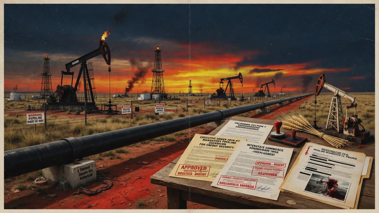 Oklahoma energy infrastructure at sunset